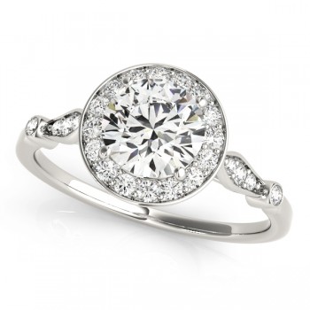 Diamond Halo Engagement Ring & Wedding Band 18k White Gold (1.25ct)