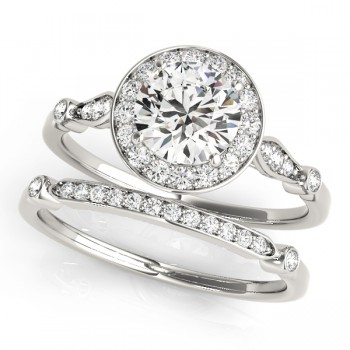 Diamond Halo Engagement Ring & Wedding Band Platinum (1.25ct)