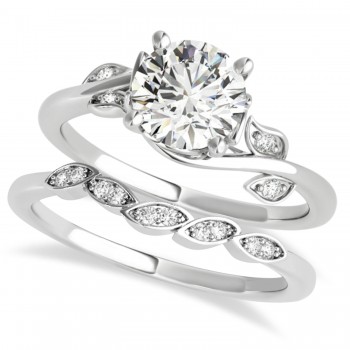 Bypass Floral Diamond Bridal Set Setting 18k White Gold (1.05ct)