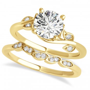 Bypass Floral Diamond Bridal Set Setting 18k Yellow Gold (1.05ct)