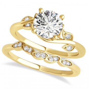 Bypass Floral Diamond Bridal Set Setting 14k Yellow Gold (2.05ct)