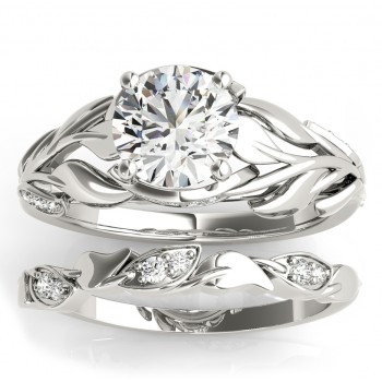 Nature-Inspired Diamond Leaf Bridal Set Setting 14k White Gold (0.19ct)