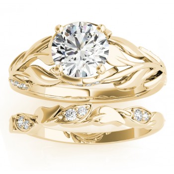 Nature-Inspired Diamond Leaf Bridal Set Setting 14k Yellow Gold (0.19ct)