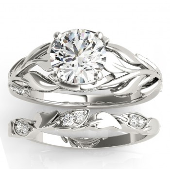 Nature-Inspired Diamond Leaf Bridal Set Setting 18k White Gold (0.19ct)