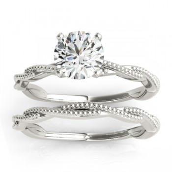 Solitaire Twist Engagement Ring & Wedding Band 18k White Gold