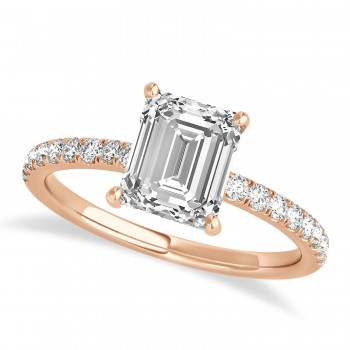 Emerald Diamond Single Row Hidden Halo Engagement Ring 18k Rose Gold (1.31ct)