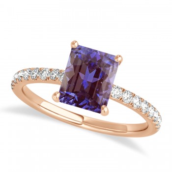 Emerald Alexandrite & Diamond Single Row Hidden Halo Engagement Ring 14k Rose Gold (1.31ct)