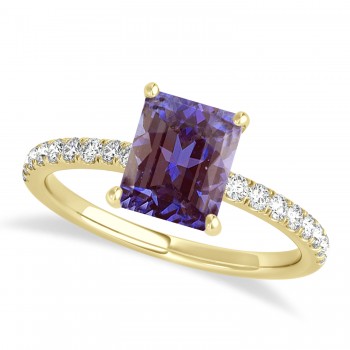 Emerald Alexandrite & Diamond Single Row Hidden Halo Engagement Ring 14k Yellow Gold (1.31ct)