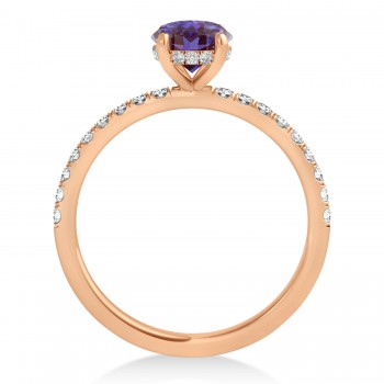 Emerald Alexandrite & Diamond Single Row Hidden Halo Engagement Ring 18k Rose Gold (1.31ct)