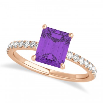 Emerald Amethyst & Diamond Single Row Hidden Halo Engagement Ring 14k Rose Gold (1.31ct)