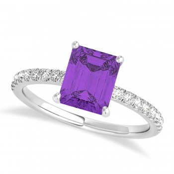 Emerald Amethyst & Diamond Single Row Hidden Halo Engagement Ring Platinum (1.31ct)