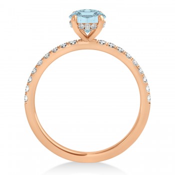 Emerald Aquamarine & Diamond Single Row Hidden Halo Engagement Ring 14k Rose Gold (1.31ct)