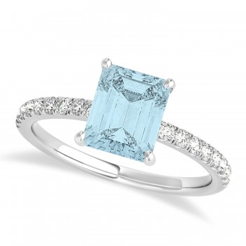 Emerald Aquamarine & Diamond Single Row Hidden Halo Engagement Ring Platinum (1.31ct)