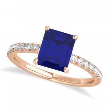 Emerald Blue Sapphire & Diamond Single Row Hidden Halo Engagement Ring 14k Rose Gold (1.31ct)
