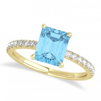 Emerald Blue Topaz & Diamond Single Row Hidden Halo Engagement Ring 14k Yellow Gold (1.31ct)