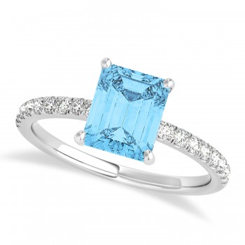 Emerald Blue Topaz & Diamond Single Row Hidden Halo Engagement Ring Palladium (1.31ct)