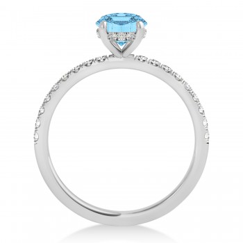 Emerald Blue Topaz & Diamond Single Row Hidden Halo Engagement Ring Platinum (1.31ct)