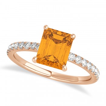 Emerald Citrine & Diamond Single Row Hidden Halo Engagement Ring 14k Rose Gold (1.31ct)