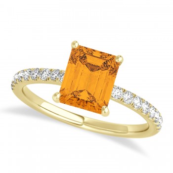 Emerald Citrine & Diamond Single Row Hidden Halo Engagement Ring 18k Yellow Gold (1.31ct)