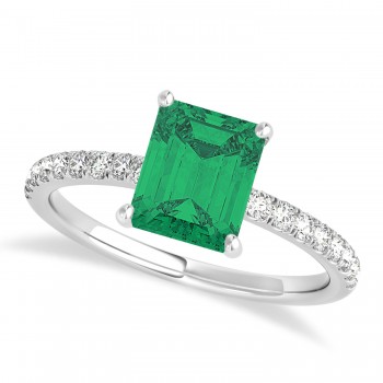 Emerald Emerald & Diamond Single Row Hidden Halo Engagement Ring 14k White Gold (1.31ct)