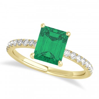 Emerald Emerald & Diamond Single Row Hidden Halo Engagement Ring 18k Yellow Gold (1.31ct)