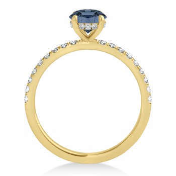 Emerald Gray Spinel & Diamond Single Row Hidden Halo Engagement Ring 14k Yellow Gold (1.31ct)
