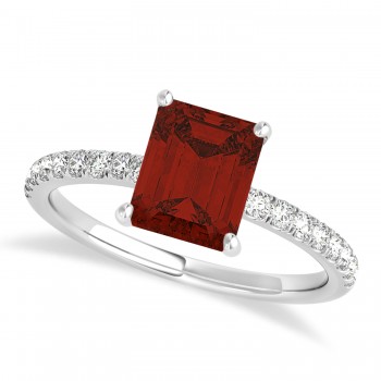 Emerald Garnet & Diamond Single Row Hidden Halo Engagement Ring 14k White Gold (1.31ct)