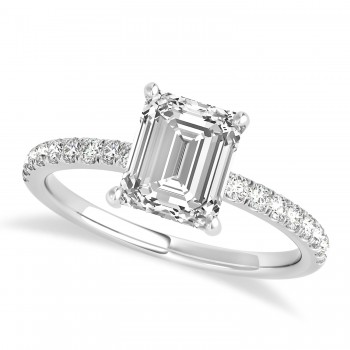 Emerald Lab Grown Diamond Single Row Hidden Halo Engagement Ring 14k White Gold (1.31ct)