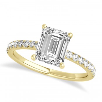 Emerald Lab Grown Diamond Single Row Hidden Halo Engagement Ring 18k Yellow Gold (1.31ct)