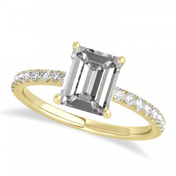 Emerald Moissanite & Diamond Single Row Hidden Halo Engagement Ring 14k Yellow Gold (1.31ct)