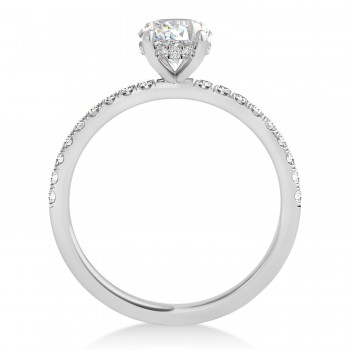 Emerald Moissanite & Diamond Single Row Hidden Halo Engagement Ring 18k White Gold (1.31ct)