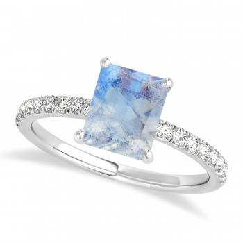 Emerald Moonstone & Diamond Single Row Hidden Halo Engagement Ring Palladium (1.31ct)