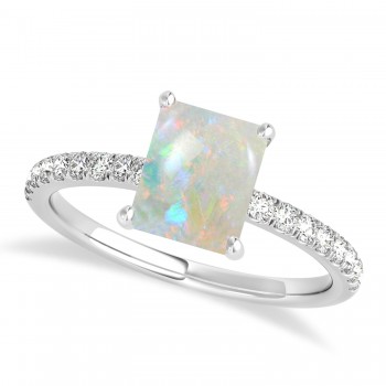 Emerald Opal & Diamond Single Row Hidden Halo Engagement Ring 14k White Gold (1.31ct)