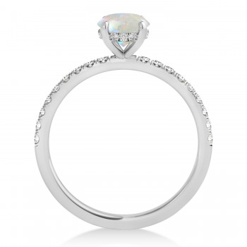 Emerald Opal & Diamond Single Row Hidden Halo Engagement Ring 14k White Gold (1.31ct)