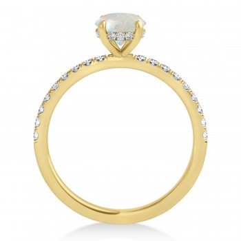Emerald Opal & Diamond Single Row Hidden Halo Engagement Ring 14k Yellow Gold (1.31ct)
