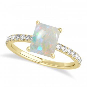 Emerald Opal & Diamond Single Row Hidden Halo Engagement Ring 18k Yellow Gold (1.31ct)