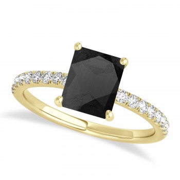 Emerald Onyx & Diamond Single Row Hidden Halo Engagement Ring 14k Yellow Gold (1.31ct)