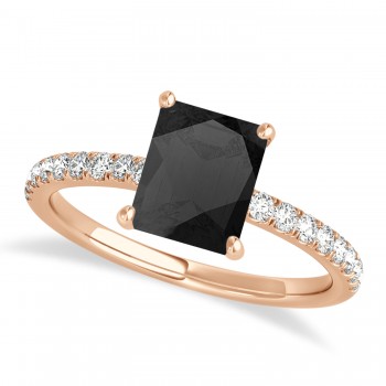 Emerald Onyx & Diamond Single Row Hidden Halo Engagement Ring 18k Rose Gold (1.31ct)