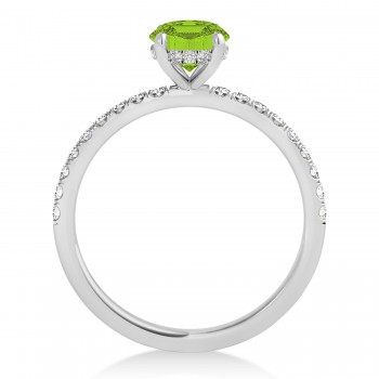 Emerald Peridot & Diamond Single Row Hidden Halo Engagement Ring 18k White Gold (1.31ct)