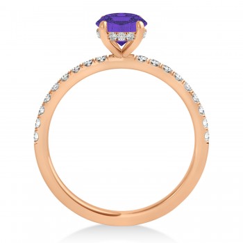 Emerald Tanzanite & Diamond Single Row Hidden Halo Engagement Ring 14k Rose Gold (1.31ct)