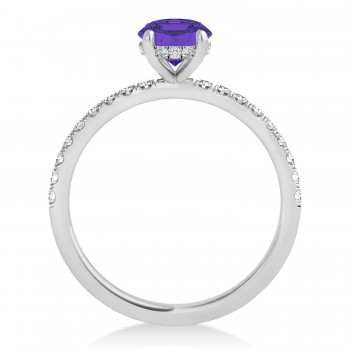 Emerald Tanzanite & Diamond Single Row Hidden Halo Engagement Ring 14k White Gold (1.31ct)