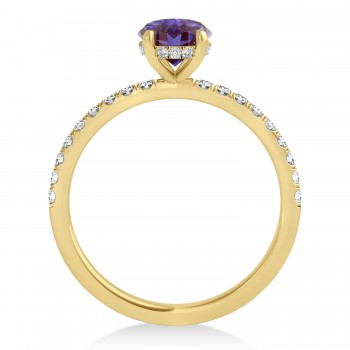 Oval Alexandrite & Diamond Single Row Hidden Halo Engagement Ring 14k Yellow Gold (0.68ct)