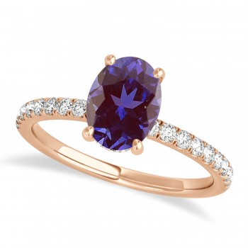 Oval Alexandrite & Diamond Single Row Hidden Halo Engagement Ring 18k Rose Gold (0.68ct)
