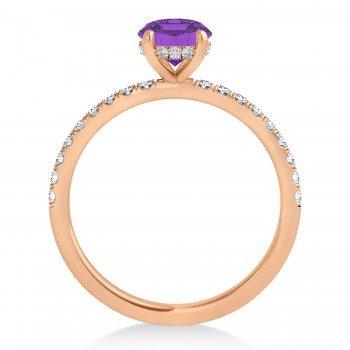 Oval Amethyst & Diamond Single Row Hidden Halo Engagement Ring 14k Rose Gold (0.68ct)