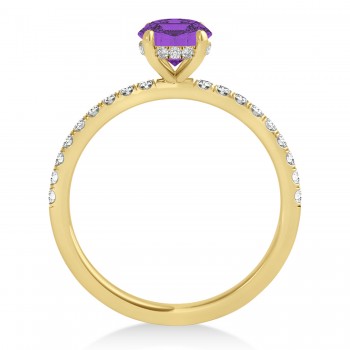 Oval Amethyst & Diamond Single Row Hidden Halo Engagement Ring 14k Yellow Gold (0.68ct)