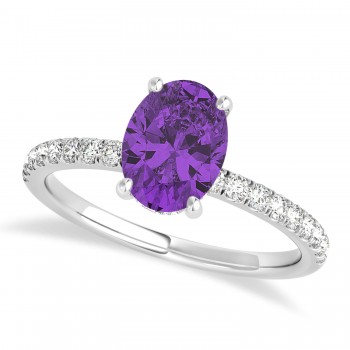 Oval Amethyst & Diamond Single Row Hidden Halo Engagement Ring Platinum (0.68ct)