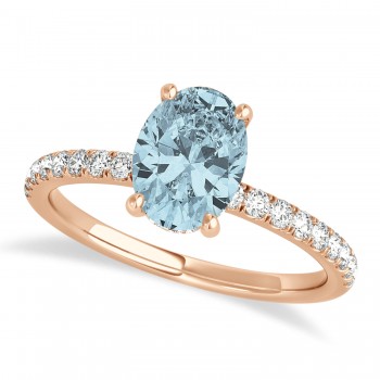 Oval Aquamarine & Diamond Single Row Hidden Halo Engagement Ring 14k Rose Gold (0.68ct)