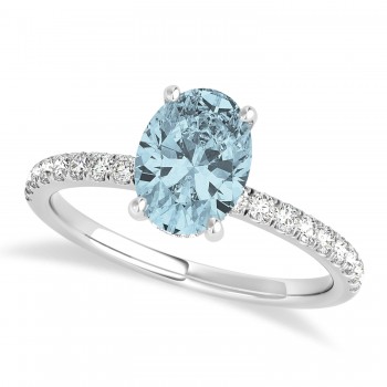 Oval Aquamarine & Diamond Single Row Hidden Halo Engagement Ring 14k White Gold (0.68ct)