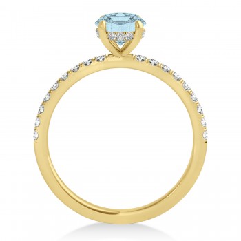 Oval Aquamarine & Diamond Single Row Hidden Halo Engagement Ring 14k Yellow Gold (0.68ct)