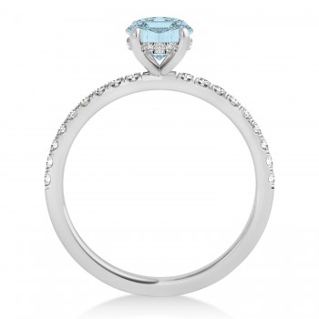 Oval Aquamarine & Diamond Single Row Hidden Halo Engagement Ring 18k White Gold (0.68ct)
